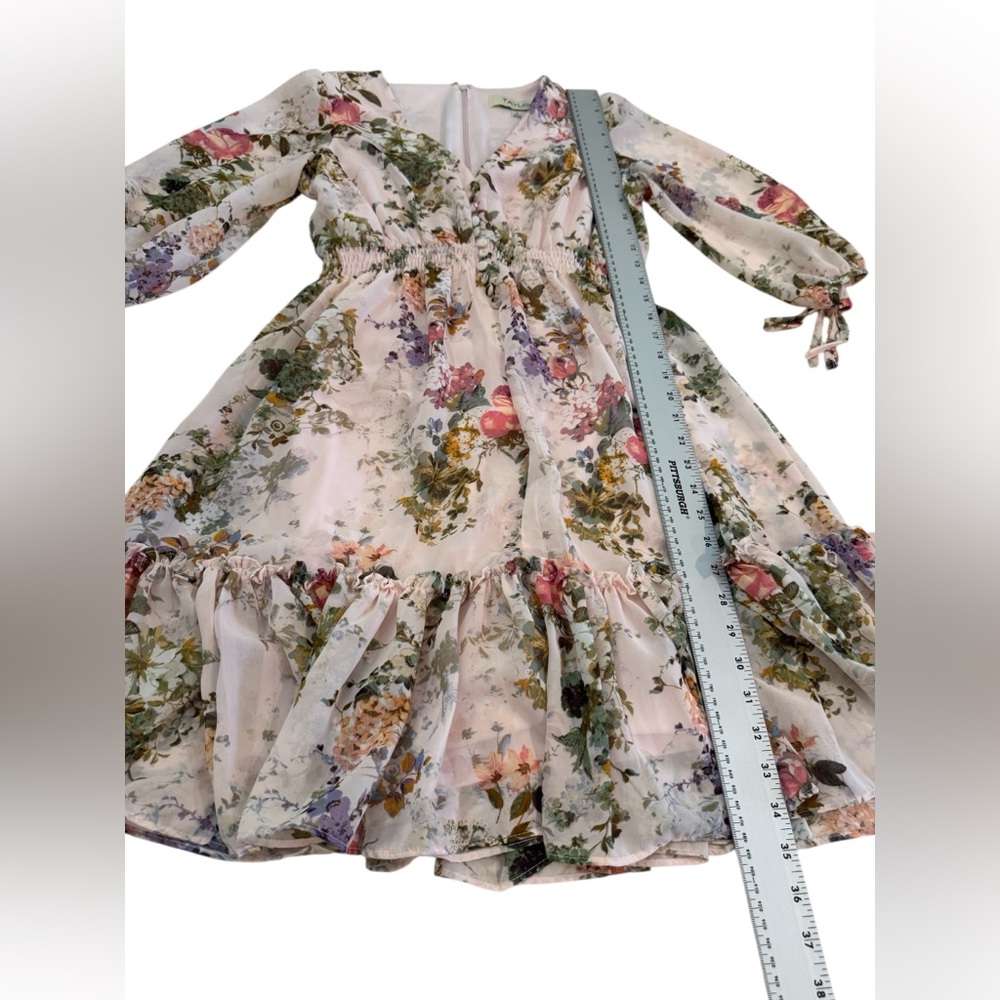 Taylor Floral Chiffon V Neck Mini Dress Size 4 Romantic Cottagecore Boho - Picture 6 of 12